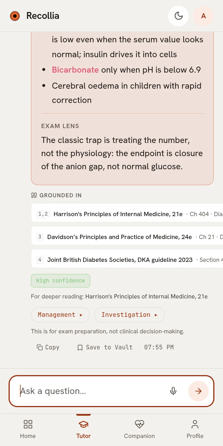 The same answer on a phone: the books and chapters it is grounded in, under the answer